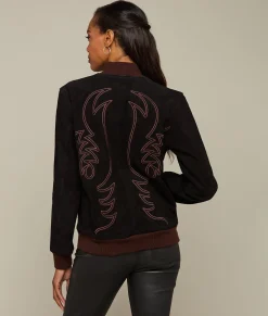 Lucchese Embroidered Suede Bomber Jacket*Women Outerwear